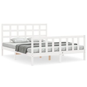 vidaXL Cadre de lit avec tête de lit blanc King Size bois massif