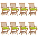 vidaXL Chaises de jardin avec coussins vert vif lot de 8 Teck massif