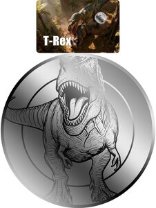 Monnaie T-REX 1/1000 Oz Platine 12$ Liberia 2026 (PRÉCOMMANDE)