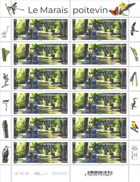 Feuille de 12 timbres - Le Marais poitevin- Lettre verte