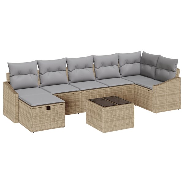 vidaXL Ensemble de canapé de jardin 8 pièces avec coussins Beige Poly Rattan