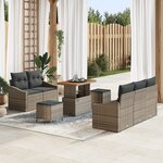 Ensemble de 8 Canapés de Jardin avec Coussins Gris Poly Rotin Acacia