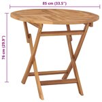 vidaXL Table pliable de jardin 85x76 cm Bois de teck solide