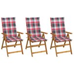 vidaXL Chaises pliables de jardin 3 Pièces avec coussins Bois d'acacia