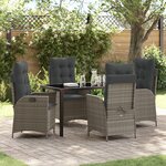 vidaXL Ensemble de Salle à Manger de Jardin de 5 Pièces avec Coussins Gris Rattan Poly