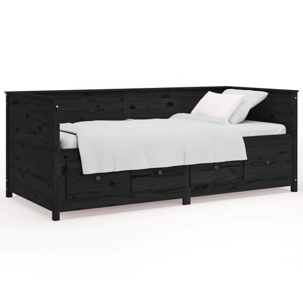 vidaXL Lit de jour Noir 90x190 cm Bois de pin massif