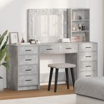 Ensemble coiffeuse 3 pièces avec LED en bois gris béton