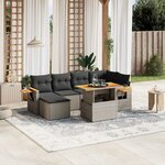 vidaXL Salon de jardin avec coussins 7 Pièces gris résine tressée