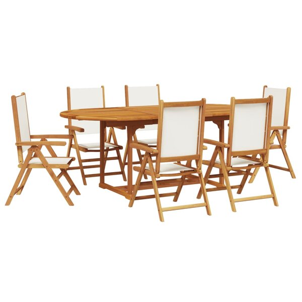 vidaXL Ensemble à manger de jardin 7 Pièces blanc crème tissu bois massif