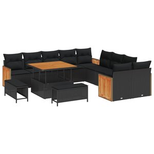 vidaXL Ensemble de canapé de jardin avec coussin 13 Pièces Noir