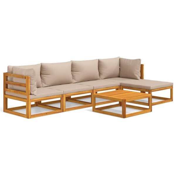 vidaXL Salon de jardin 6 Pièces avec coussins taupe bois massif