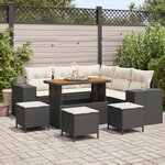 Ensemble de canapé de jardin de 9 pièces avec coussins noir polyrotin acacia