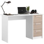 Bureau 3 tiroirs - chêne et blanc 121 x 55 x Hauteur 74 5 cm