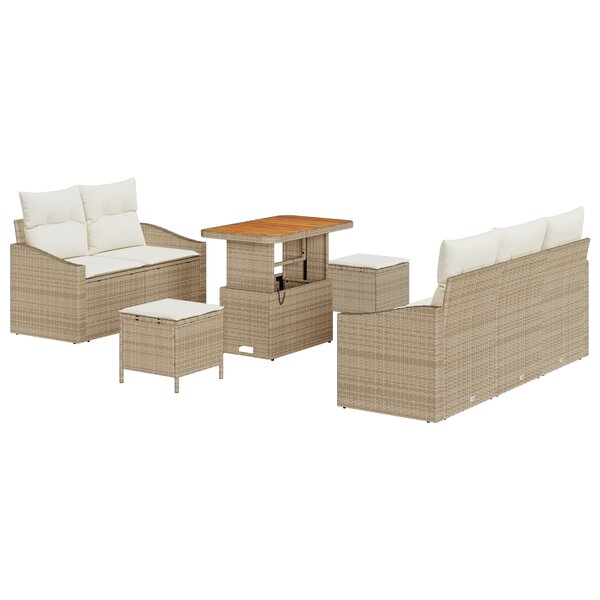 vidaXL Ensemble de Canapés de Jardin 8 Pièces avec Coussins Beige en Poly Rotin Acacia