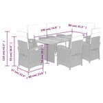 vidaXL Ensemble à manger de jardin et coussins 7 Pièces gris rotin