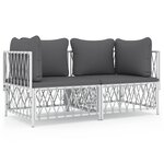vidaXL Salon de jardin avec coussins 2 Pièces blanc acier