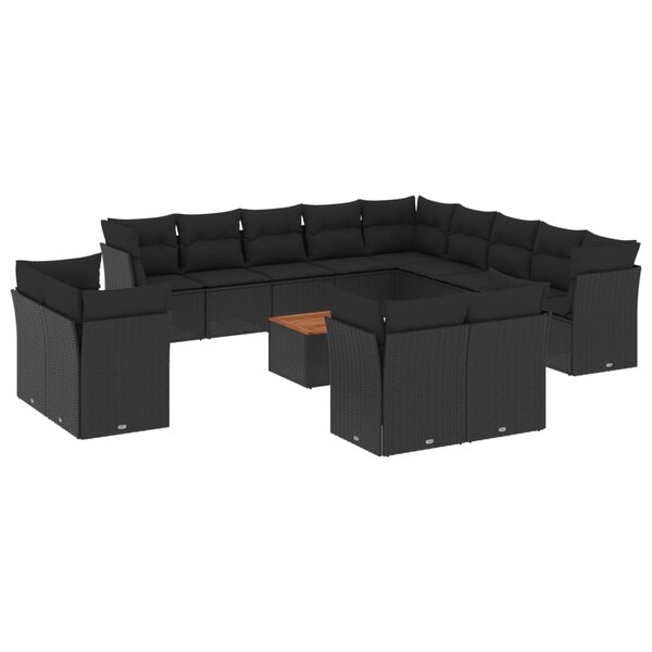 vidaXL Salon de jardin avec coussins 14 Pièces noir résine tressée