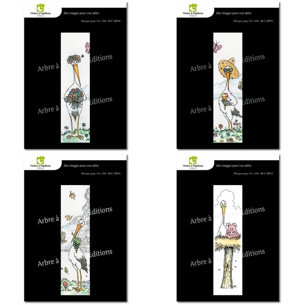 Lot de 4 marque-pages - cigogne 2