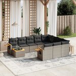vidaXL Salon de jardin 11 Pièces avec coussins gris résine tressée