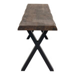 Banc en chêne à bord ondulé huilé fumée avec pieds noirs 180 x 32 x 46 cm
