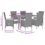 vidaXL Ensemble à manger de jardin coussins 7Pièces Noir Résine tressée