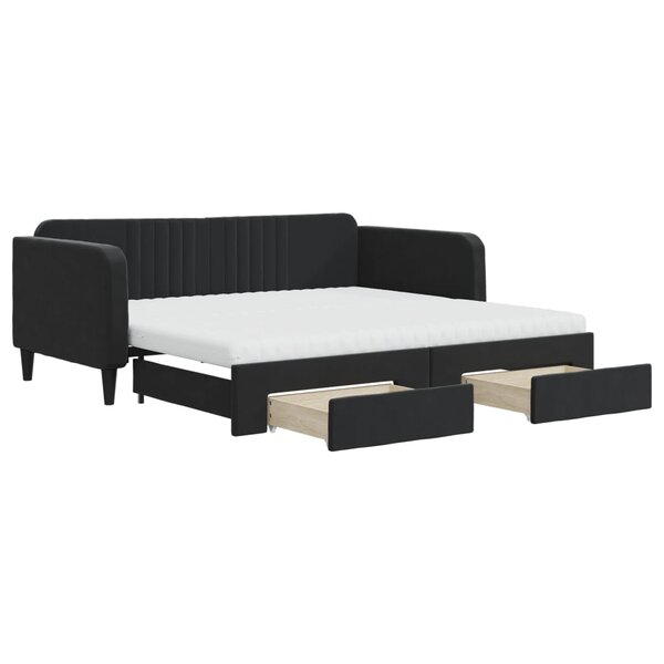 vidaXL Lit de jour avec gigogne et tiroirs noir 90x190 cm velours