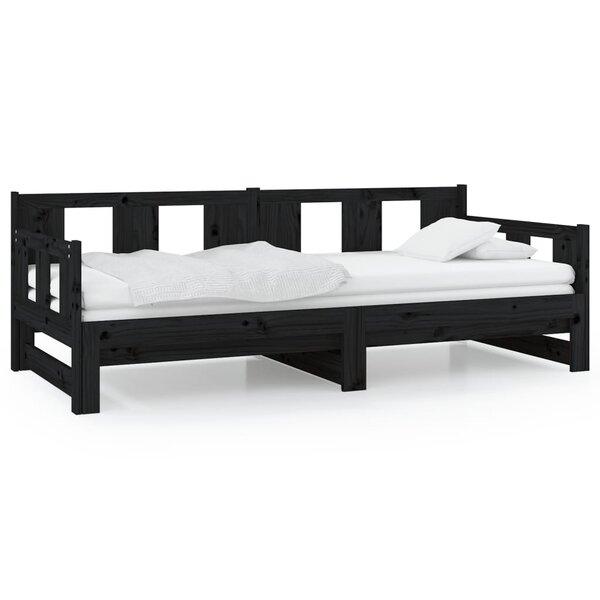 vidaXL Lit coulissant Noir Bois de pin solide 2x(80x200) cm