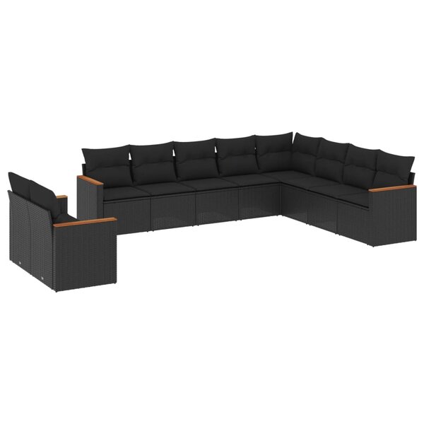 vidaXL Salon de jardin 10 Pièces avec coussins noir résine tressée
