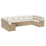vidaXL Ensemble de canapé de jardin de 10 pièces avec coussins Beige Rattan Poly