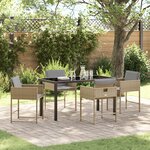 Ensemble de Salle à Manger de Jardin vidaXL 5 Pièces avec Coussins en Rotin Beige