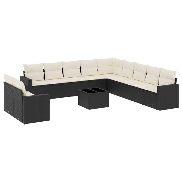 vidaXL Salon de jardin 12 Pièces avec coussins noir résine tressée