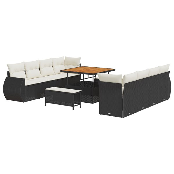 Ensemble de canapé de jardin 11 pièces vidaXL avec coussins noir poly rotin