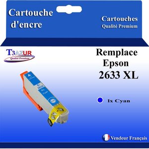 T3AZUR - Cartouche Compatible avec Epson XP-700 XP-710 XP-720 remplace Epson T2632 Cyan