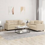 vidaXL Ensemble de canapés 2 Pièces avec coussins Crème Tissu microfibre