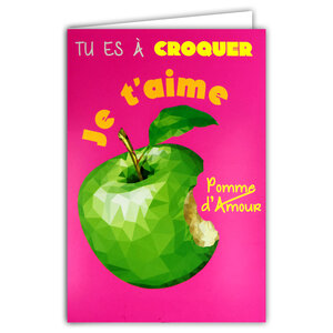 Carte Je t'aime Tu es à croquer Pomme d'Amour Saint Valentin + Enveloppe 12x17cm
