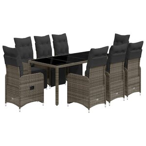 vidaXL Ensemble de bistro de jardin 9 Pièces coussins gris poly rotin