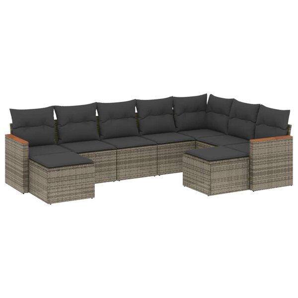 vidaXL Salon de jardin 9 Pièces avec coussins gris résine tressée