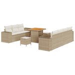 Ensemble de Canapés de Jardin 10 Pièces avec Coussins Beige Rattan Acacia