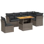 vidaXL Salon de jardin avec coussins 7 Pièces gris résine tressée