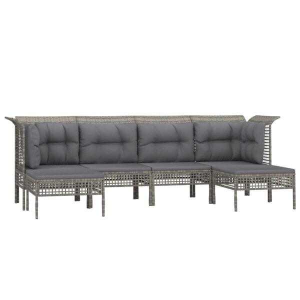Salon de jardin meuble d'extérieur ensemble de mobilier 6 pièces avec coussins gris résine tressée 02_0016821