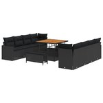 Ensemble de canapés de jardin vidaXL de 11 pièces avec coussins en poly rattan noir et acacia