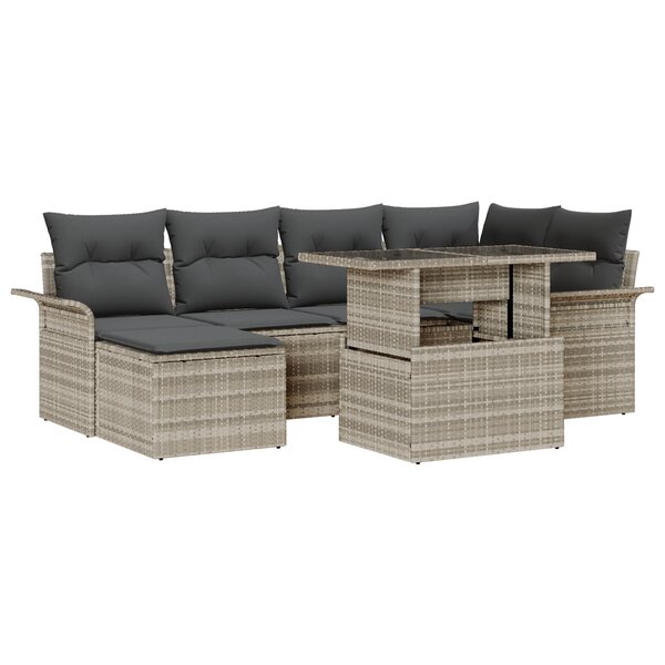 Ensemble de Canapé de Jardin vidaXL 7 Pièces avec Coussins en Rotin Poly Gris Clair