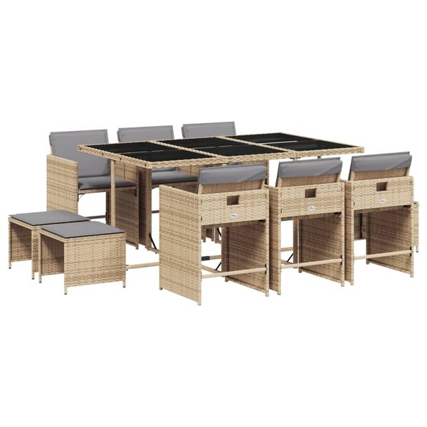vidaXL Ensemble à manger de jardin et coussins 11 Pièces mélange beige