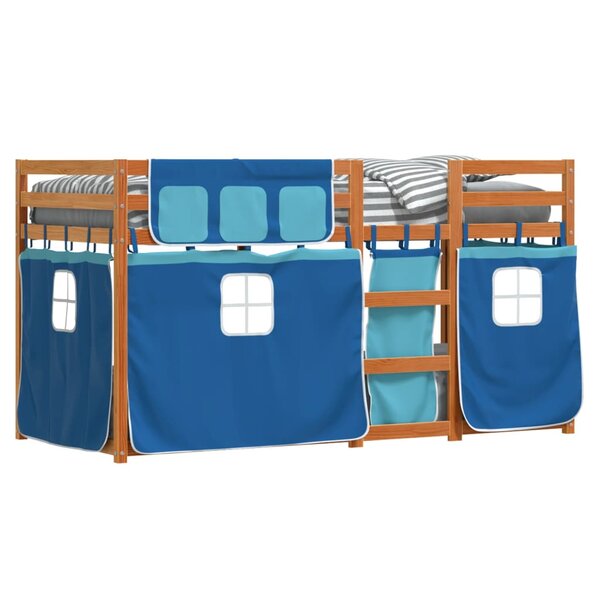 vidaXL Lit superposé avec rideaux bleu 80x200 cm bois pin massif