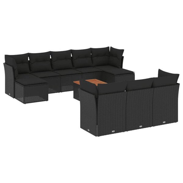 vidaXL Salon de jardin 11 Pièces avec coussins noir résine tressée