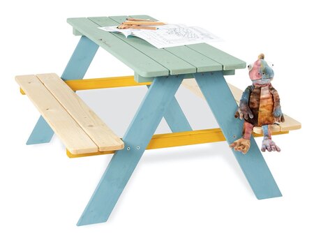 Table en bois 4 places avec bancs Nicky Multicolore