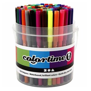 100 feutres Colortime avec seau de rangement - Couleurs assorties - Pointe 2 mm