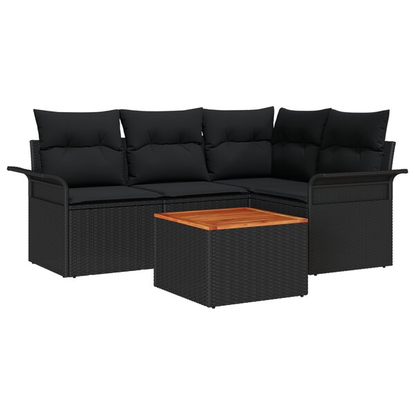 vidaXL Ensemble de canapé de jardin 5 pièces avec coussins Noir Poly Rotin Acacia
