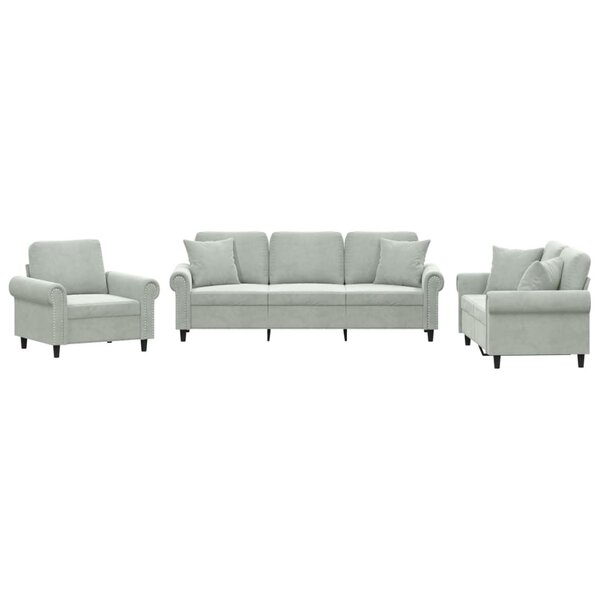 vidaXL Ensemble de canapés 3 Pièces avec coussins gris clair velours
