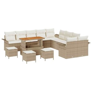 vidaXL Ensemble de canapé de jardin 14 Pièces Beige polyrotin